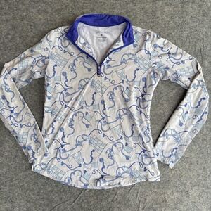 SanSoleil Shirt Womens Small White Blue Quarter Zip Golf UV 50 Cooling Sun